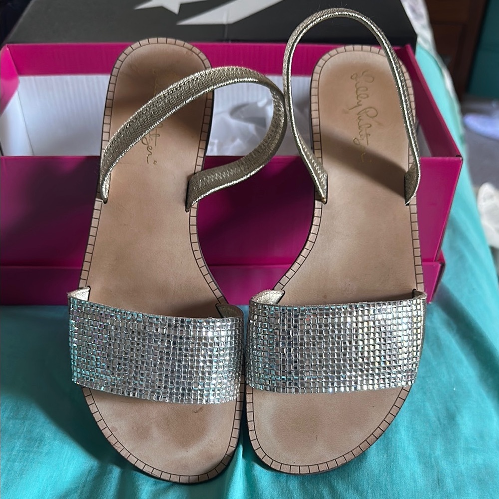 Gold Embellished Slide Sandals -